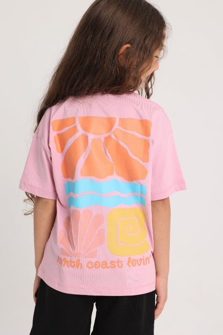 pink "north coast lovin" short sleeved t-shirt