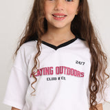 Unisex Kids Short-Sleeved Cotton T-Shirt – White "PLAYING OUTDOORS"