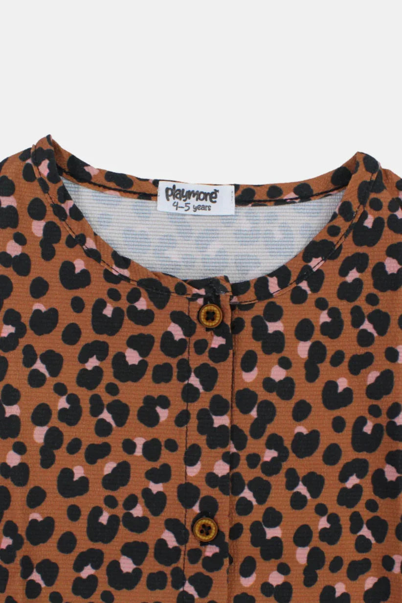 girls sleeveless blouse – brown leopard print - playmore