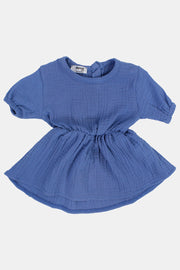 baby girls indigo short sleeved dress