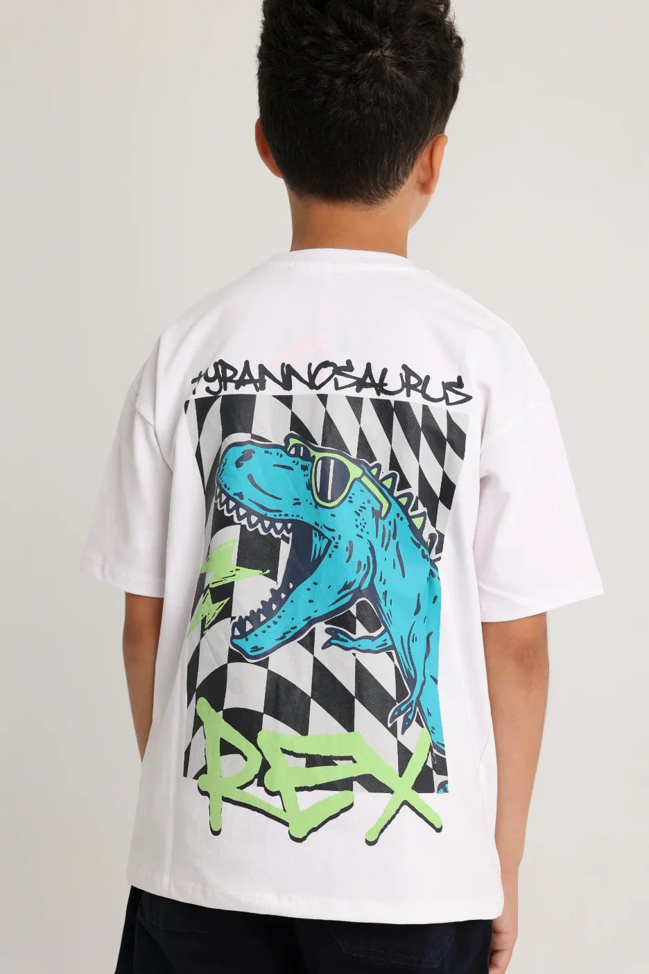 white cotton t-shirt with dino print - playmore