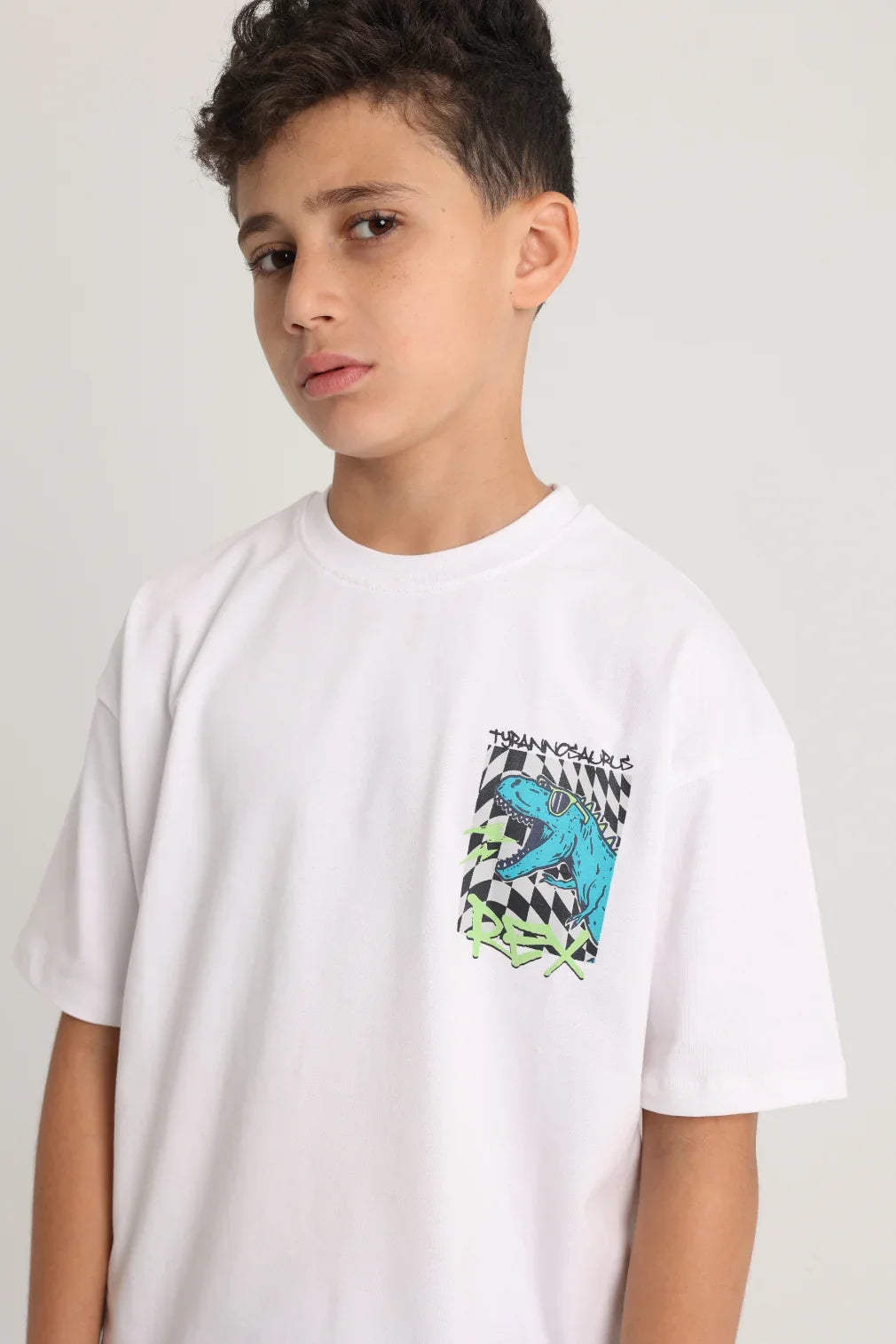 white cotton t-shirt with dino print - playmore
