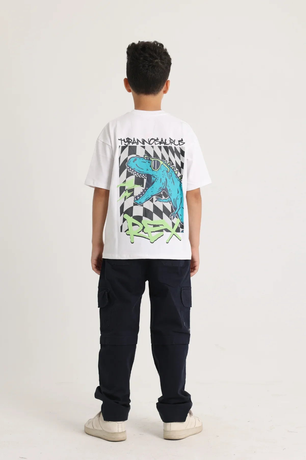white cotton t-shirt with dino print - playmore