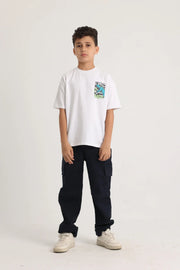 white cotton t-shirt with dino print - playmore