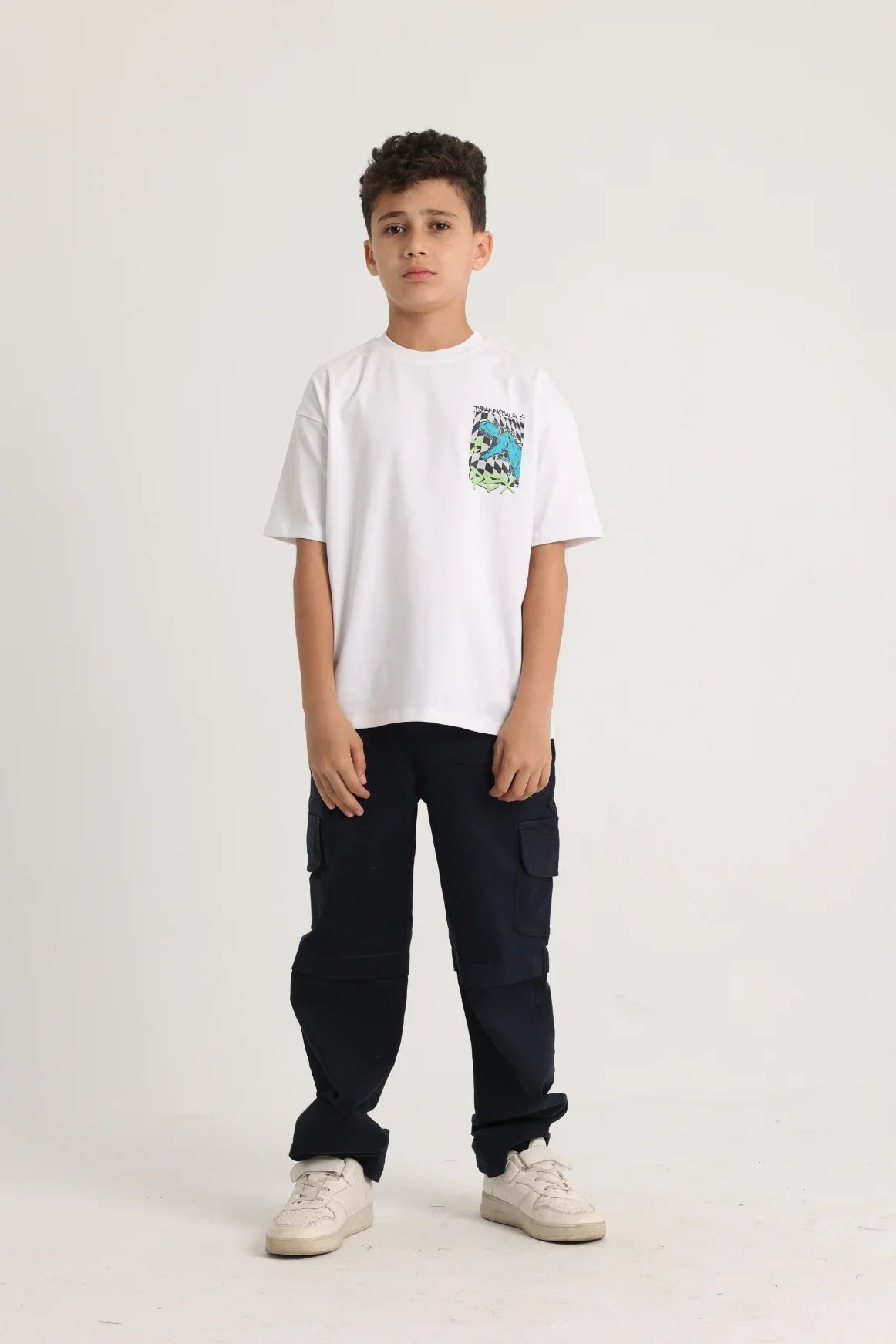 white cotton t-shirt with dino print - playmore