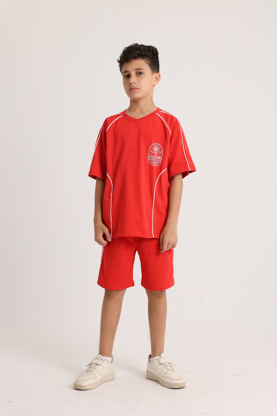 unisex red cotton 2-piece outfit set