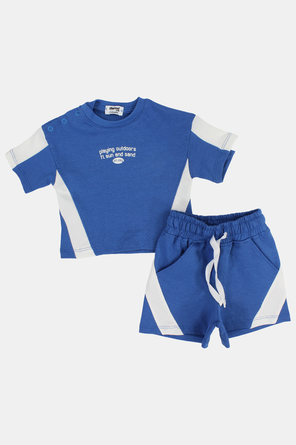 unisex baby blue cotton 2-piece outfit set – "playing outdoors"