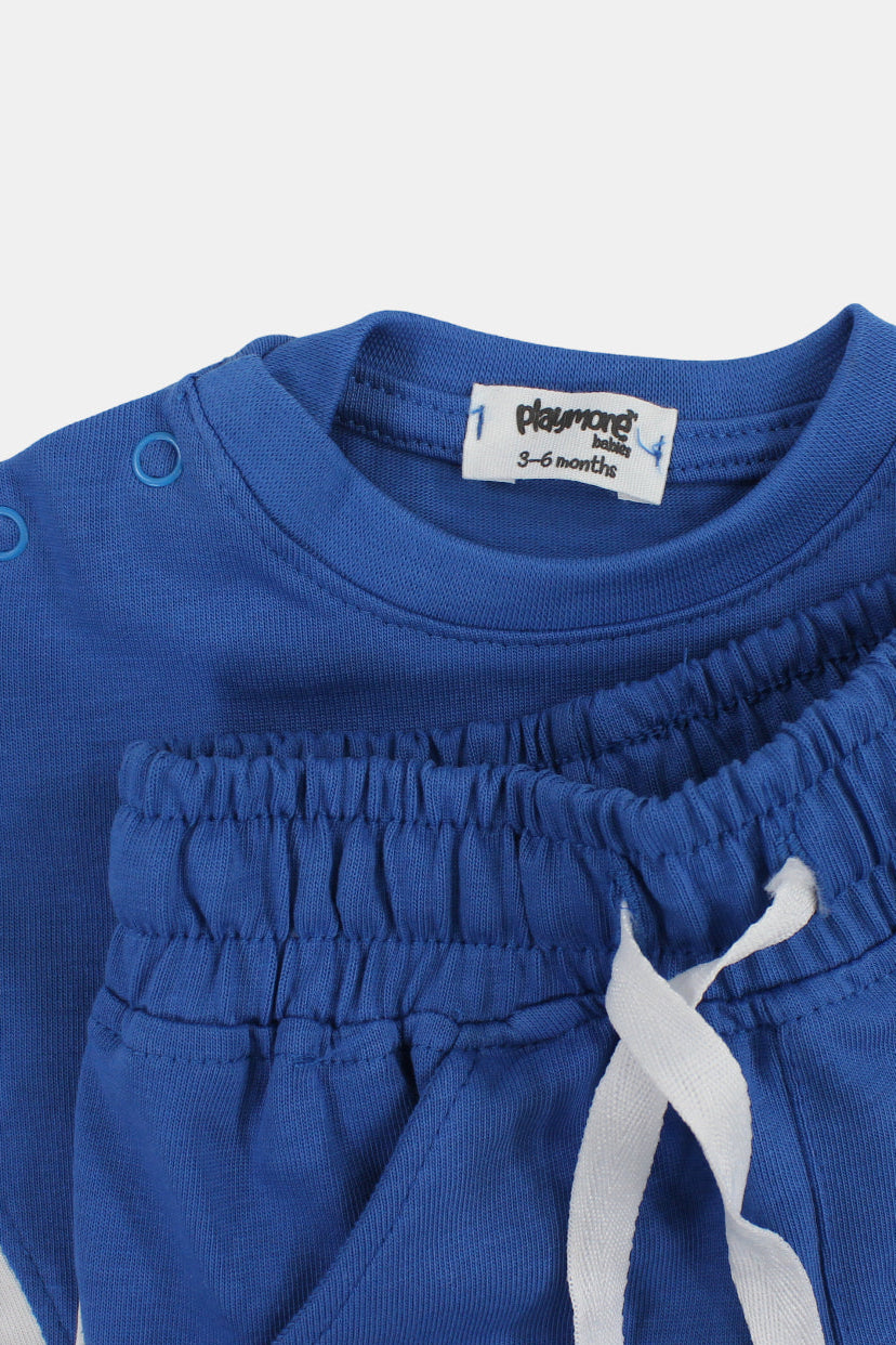 unisex baby blue cotton 2-piece outfit set – "playing outdoors"