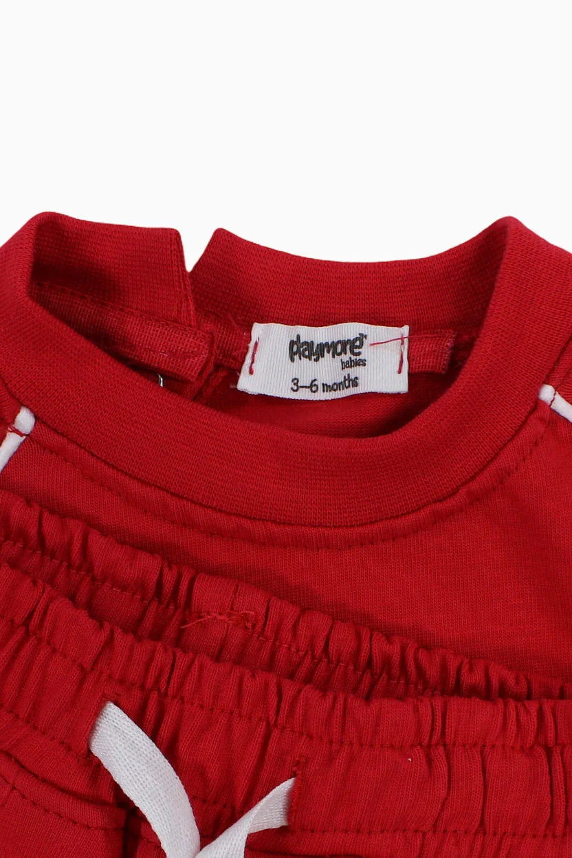 unisex baby red "summer" cotton outfit set - playmore
