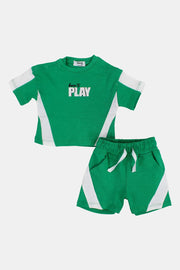 unisex baby green "born to play" cotton outfit set - playmore