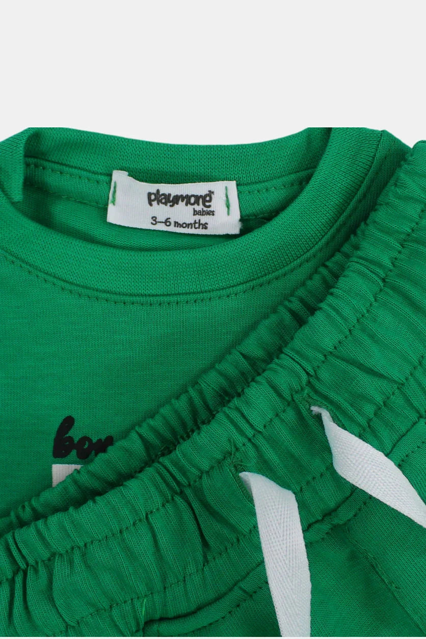 unisex baby green "born to play" cotton outfit set - playmore