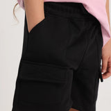 black cotton cargo shorts