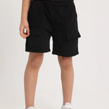 black cotton cargo shorts
