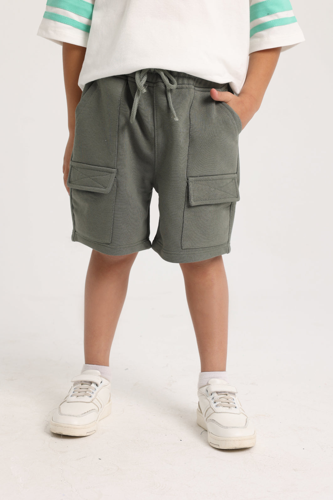 olive cotton cargo shorts
