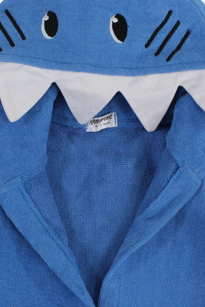 unisex kids swim robe – blue shark - playmore