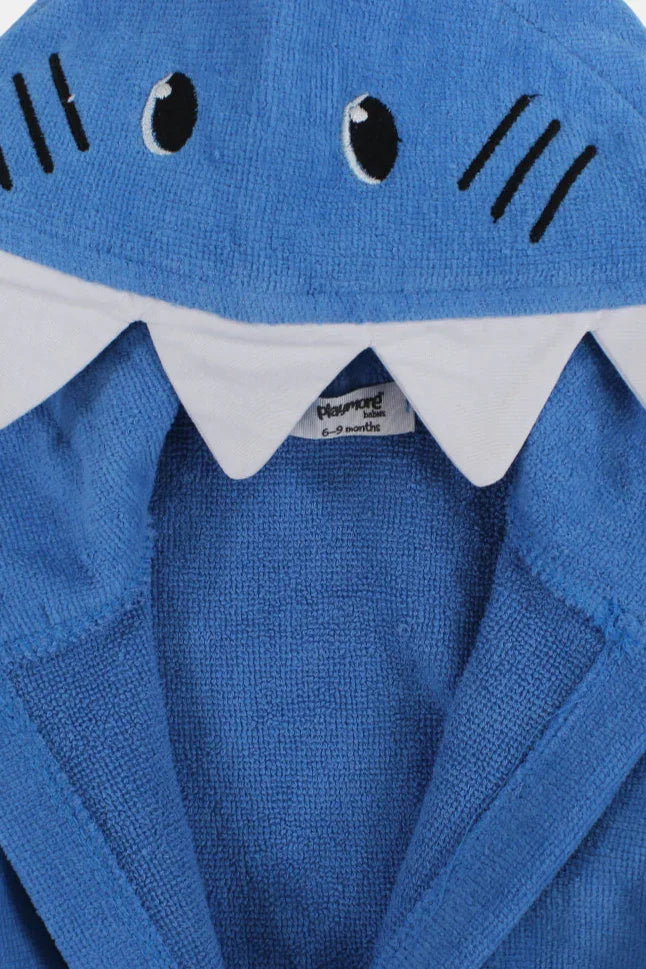 unisex baby swim robe - blue shark - playmore