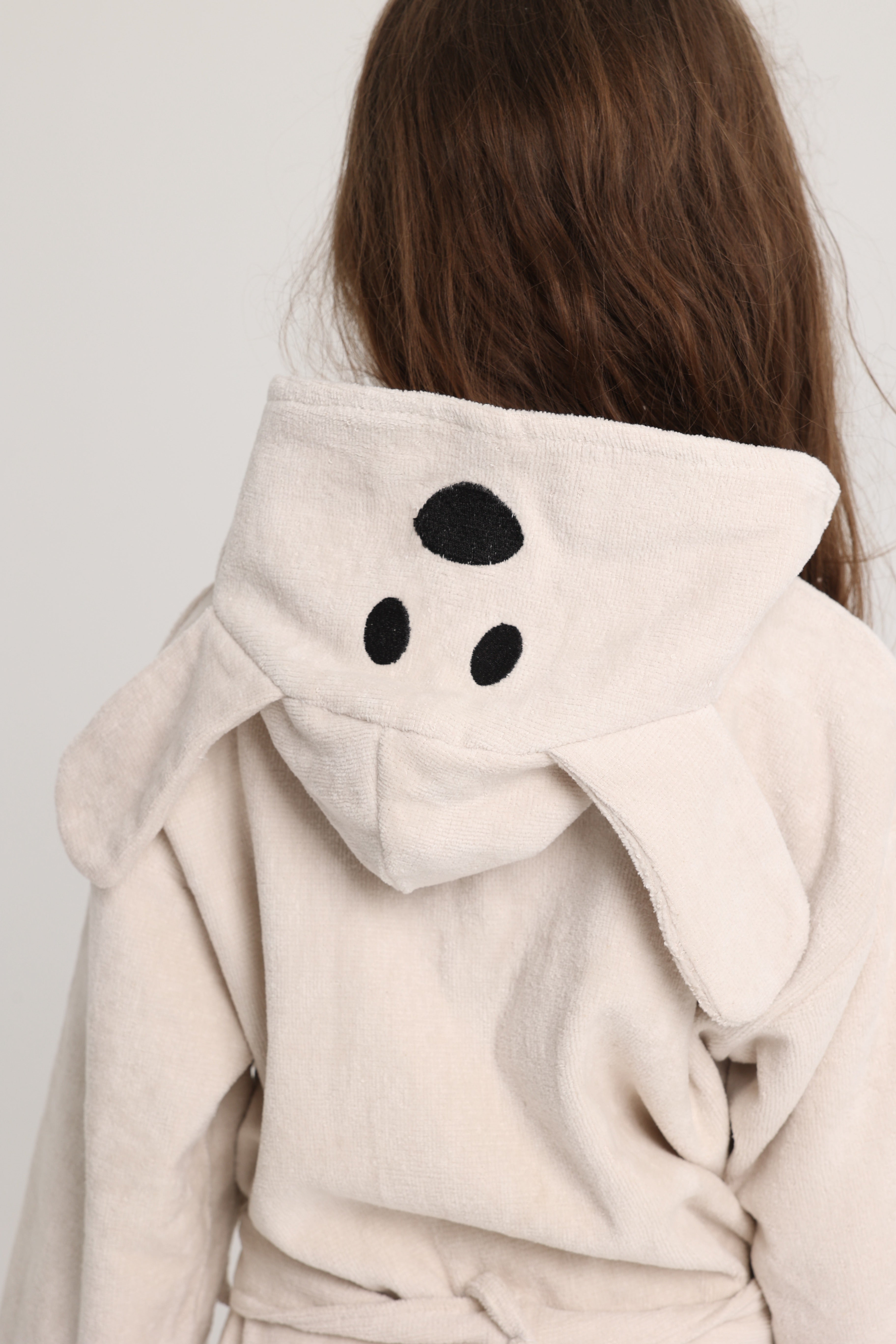 unisex swim robe – beige dog sleeves