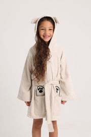 unisex swim robe – beige dog sleeves