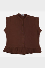 Girls Cotton Blouse – Brown - playmore