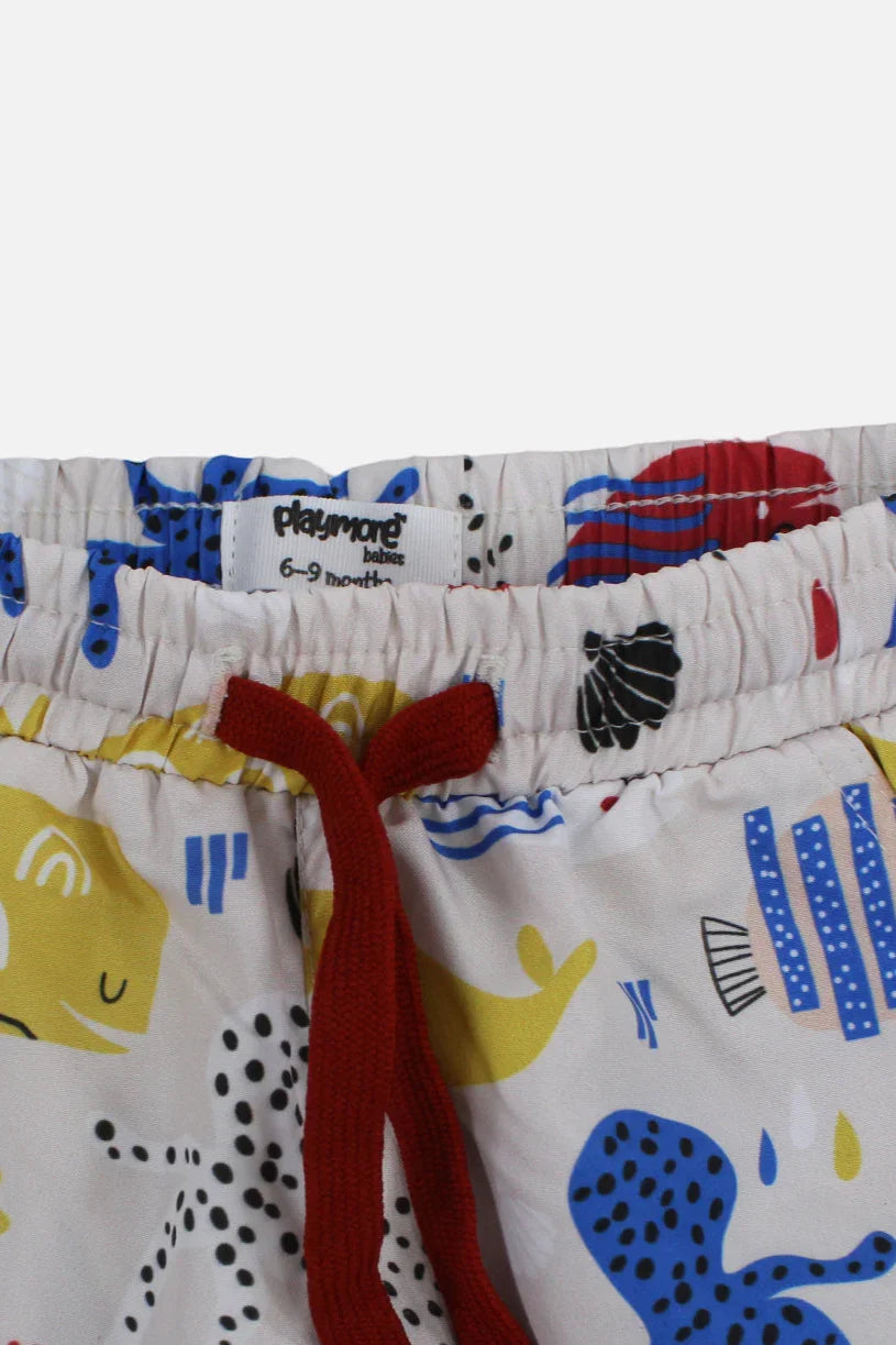 Baby Boys Swimsuit – Beige with Fish Print - playmore