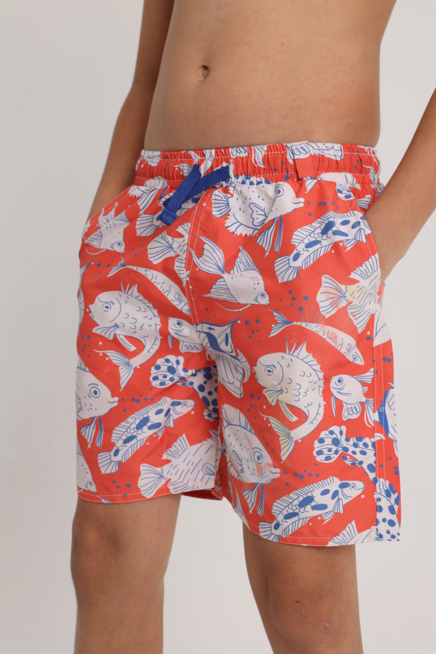 boys swimsuit – red fish print