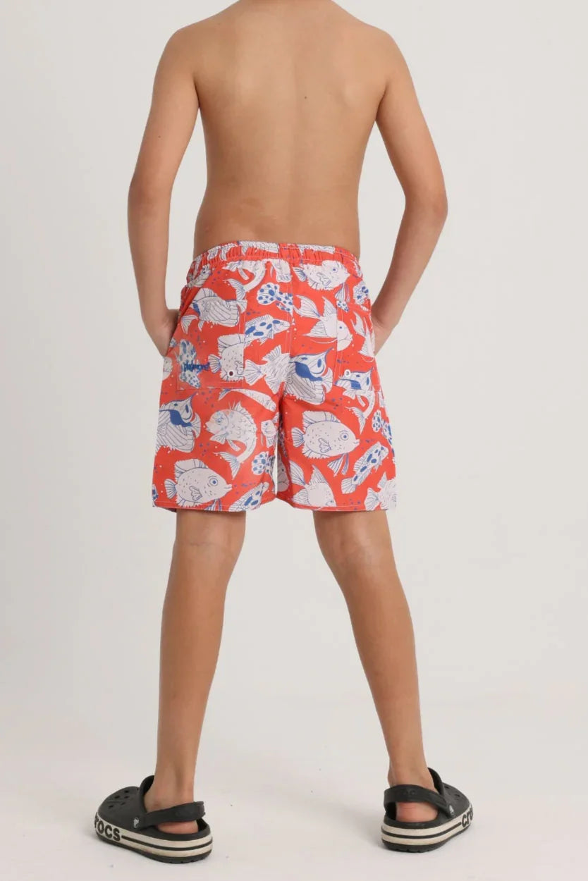 boys swimsuit – red fish print - playmore