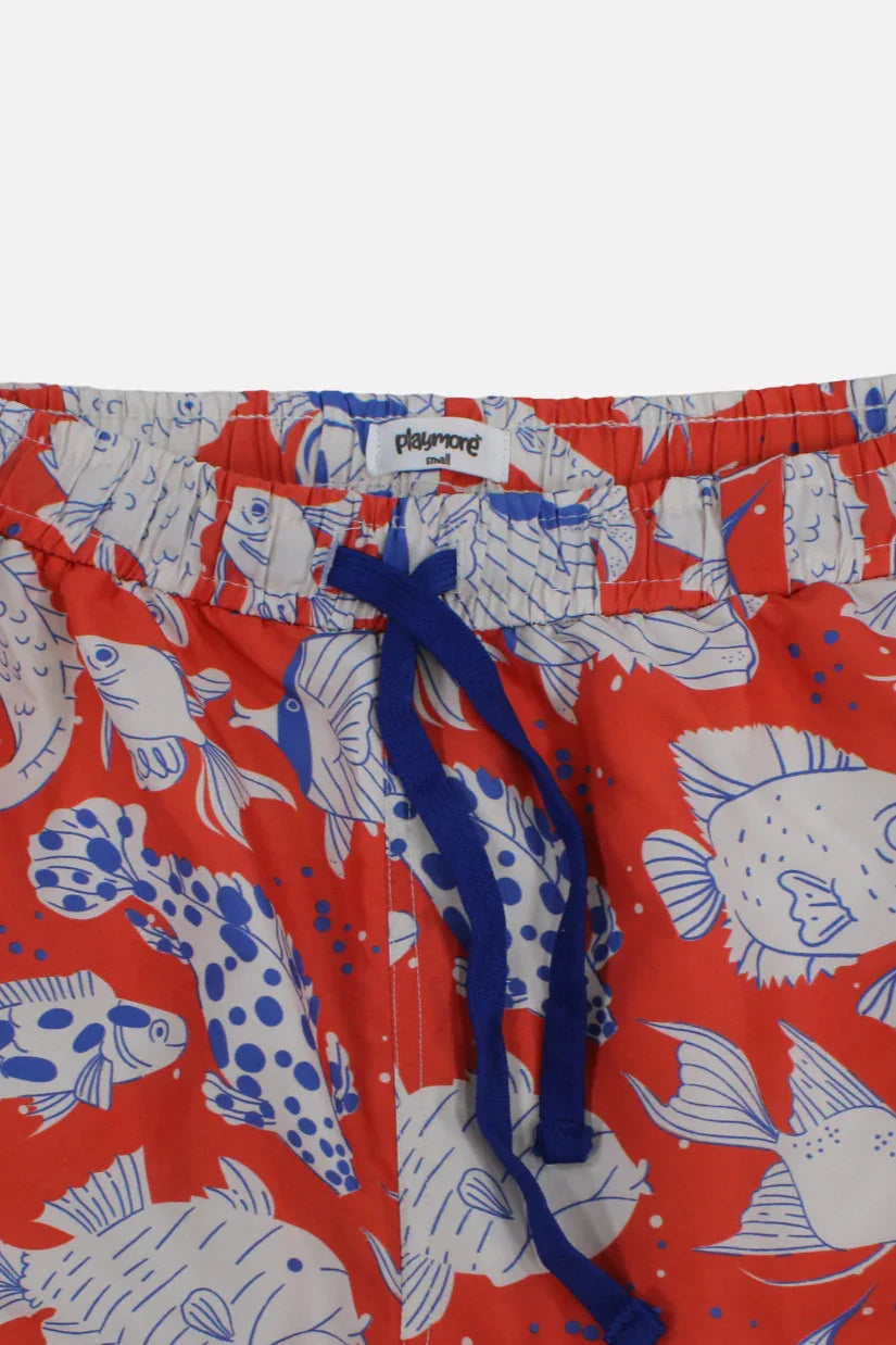 Boys Swimsuit – Red with Fish Print - playmore