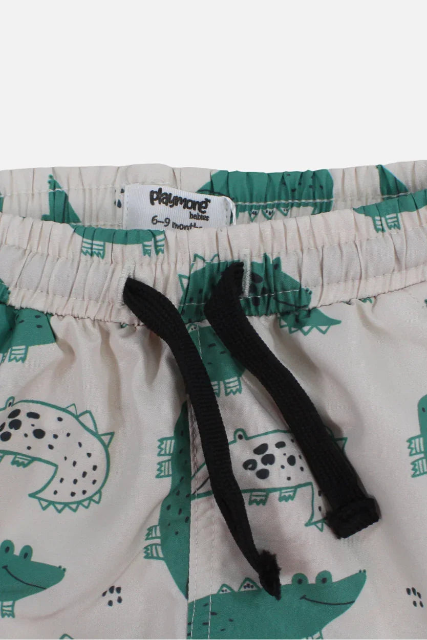 Baby Boys Swimsuit – Beige with Crocodiles Print - playmore