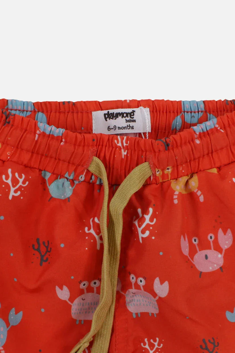 Baby Boys Swimsuit – Orange with Crabs Print - playmore