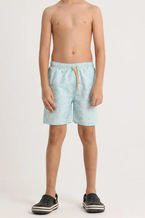boys swimsuit – aqua with leaves print