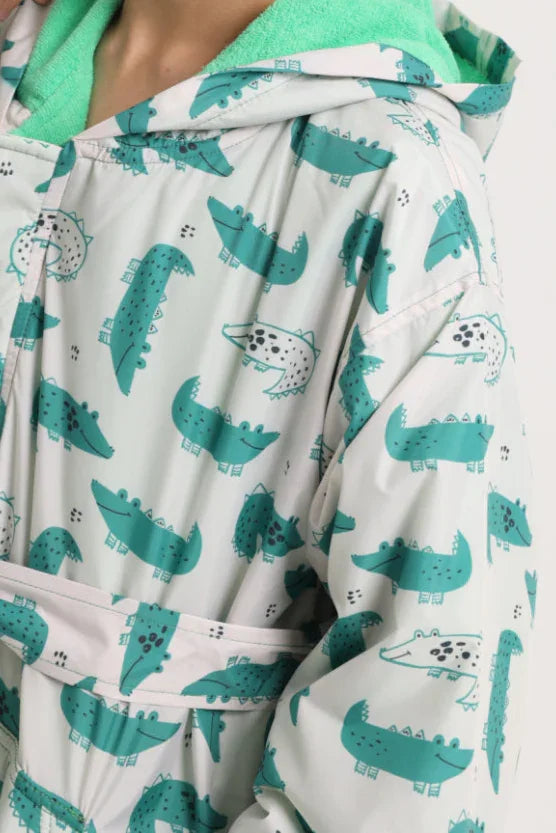 unisex swim robe – beige with crocodiles print - playmore