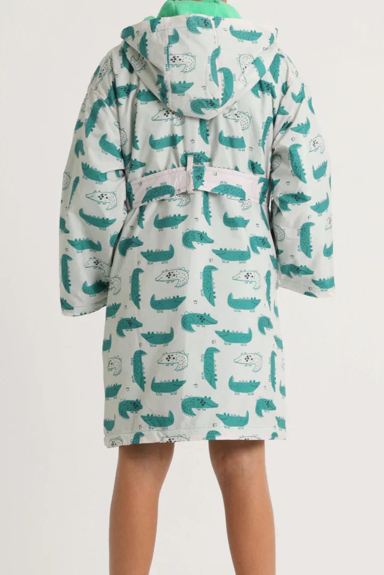 unisex swim robe – beige with crocodiles print - playmore
