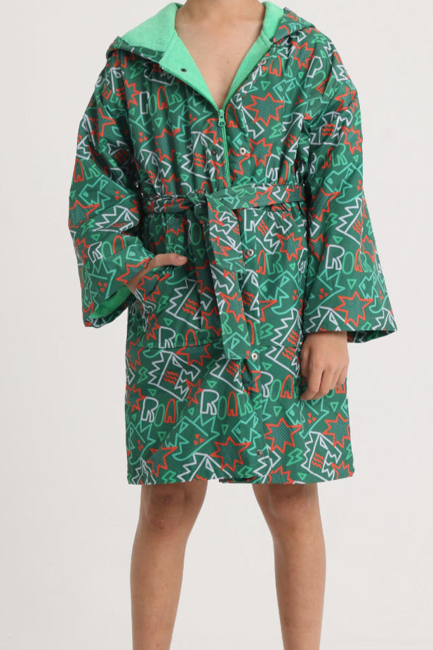 unisex swim robe – green printed sleeves
