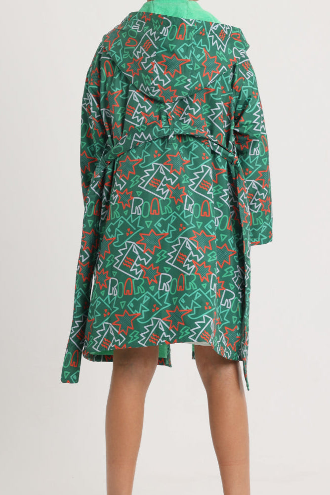 unisex swim robe – green printed sleeves