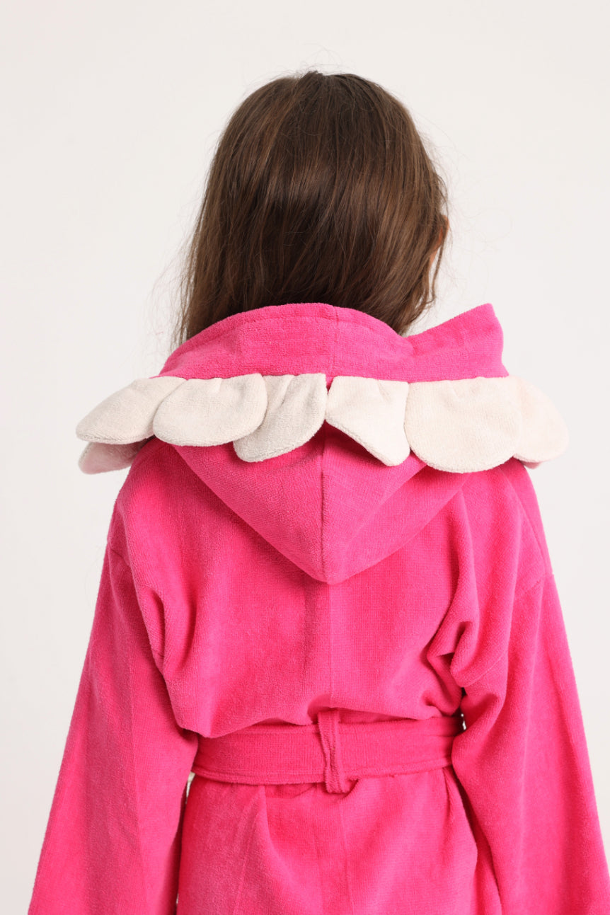 girls swim robe – fuchsia flowers smile sleeves