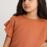 Girls Cotton Short-Sleeved Blouse – Brick