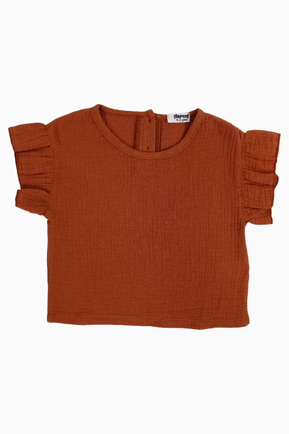 Girls Cotton Short-Sleeved Blouse – Brick - playmore