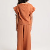 Girls Cotton Short-Sleeved Blouse – Brick