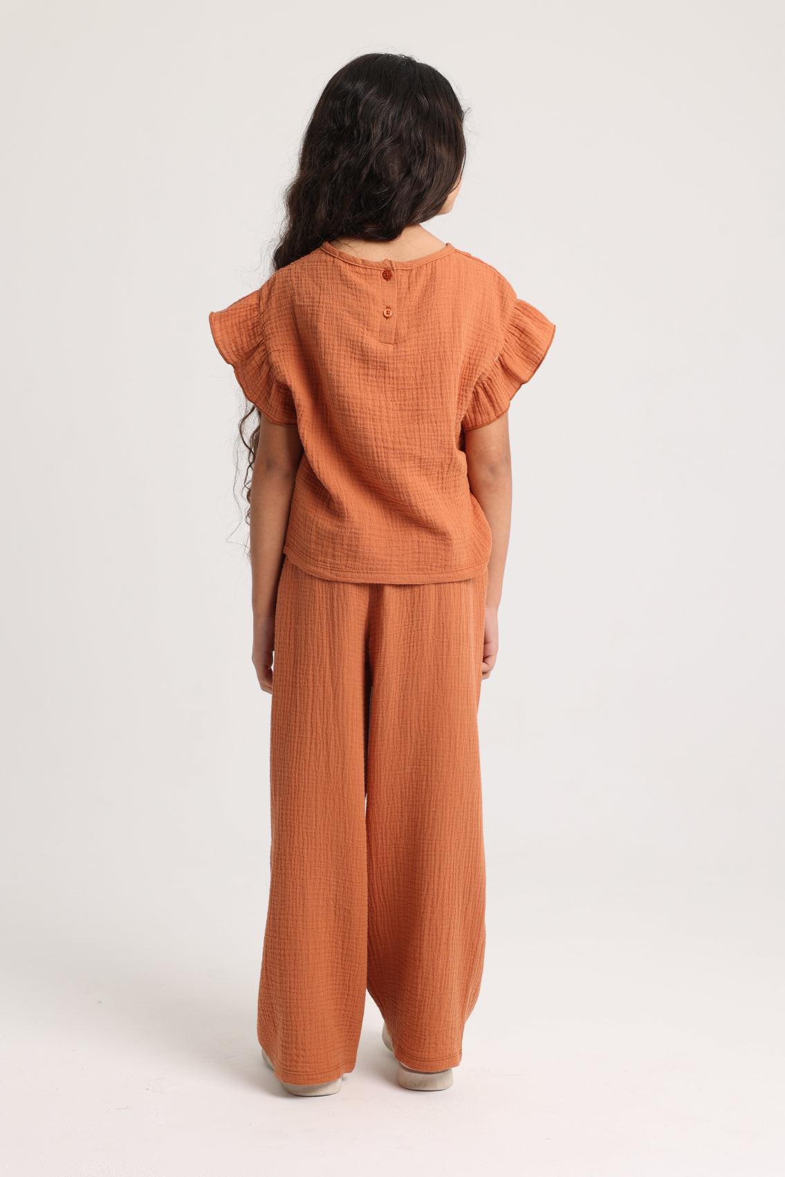 Girls Cotton Short-Sleeved Blouse – Brick