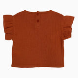 Girls Cotton Short-Sleeved Blouse – Brick