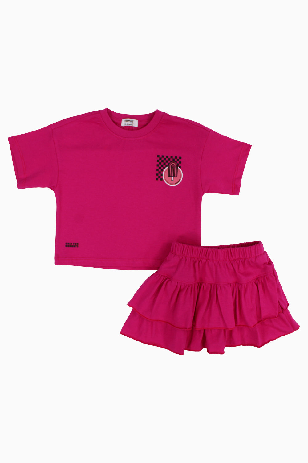 Baby Girls Cotton Outfit Set – Fuchsia Short Sleeves