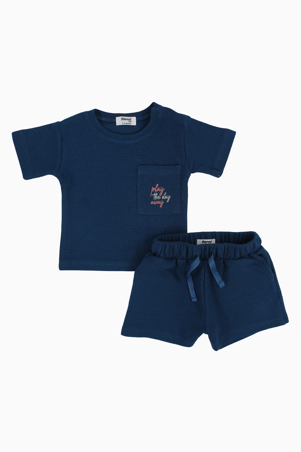 Unisex Baby Outfit Set – Petrol Blue Waffle Short Sleeves