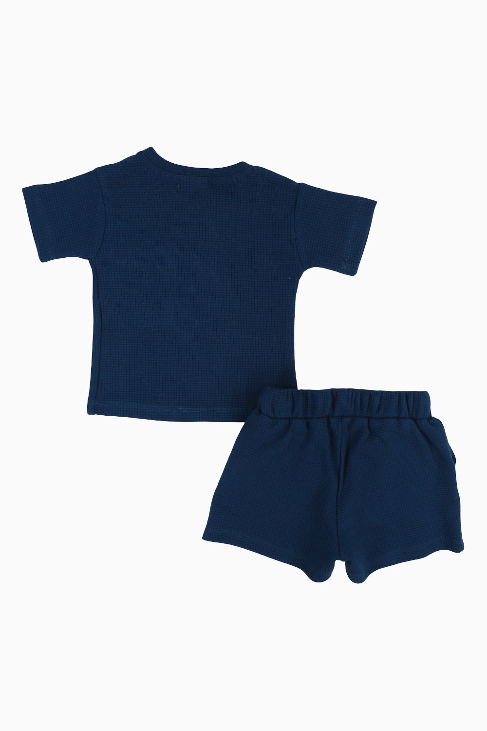 Unisex Baby Outfit Set – Petrol Blue Waffle Short Sleeves