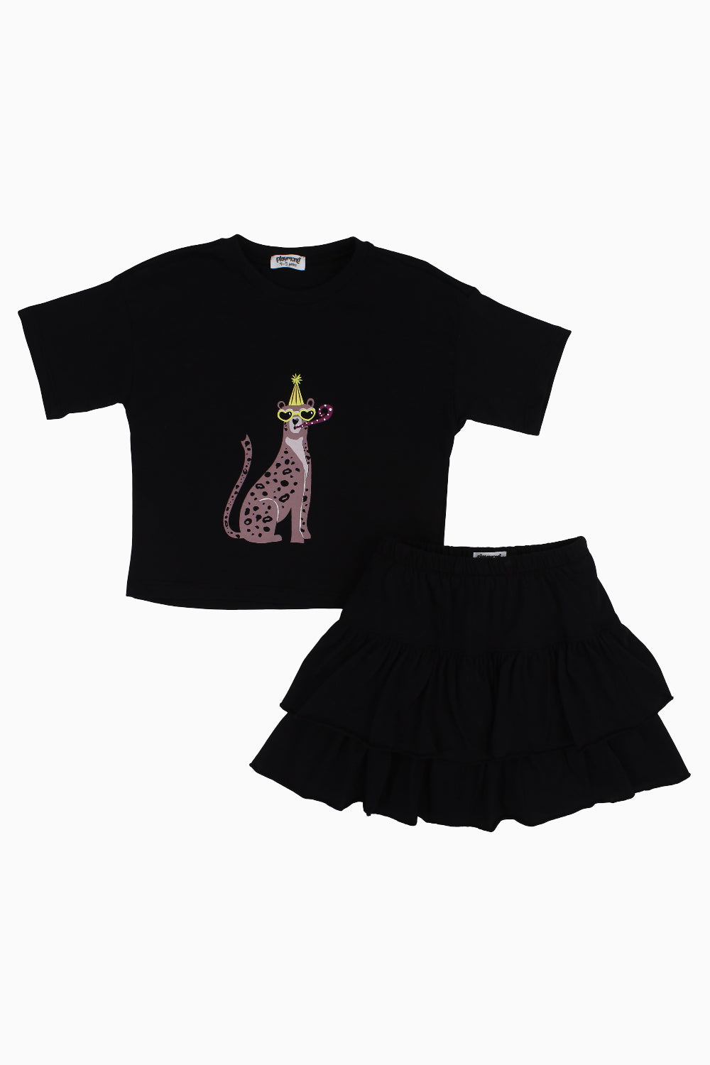 Girls Cotton Outfit Set – Black (Short Sleeves)