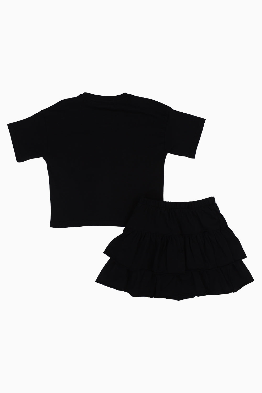 Girls Cotton Outfit Set – Black (Short Sleeves)
