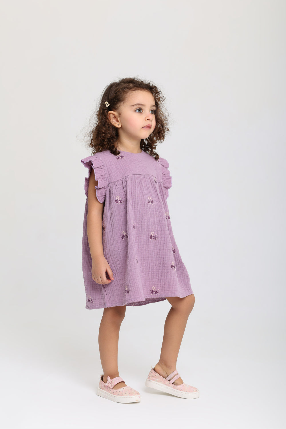 baby girls cotton dress – purple with stars embroidery