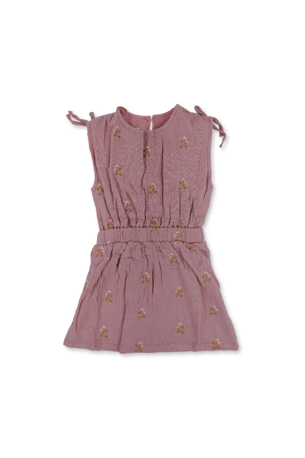 girls cotton dress – dusty pink with flowers embroidery