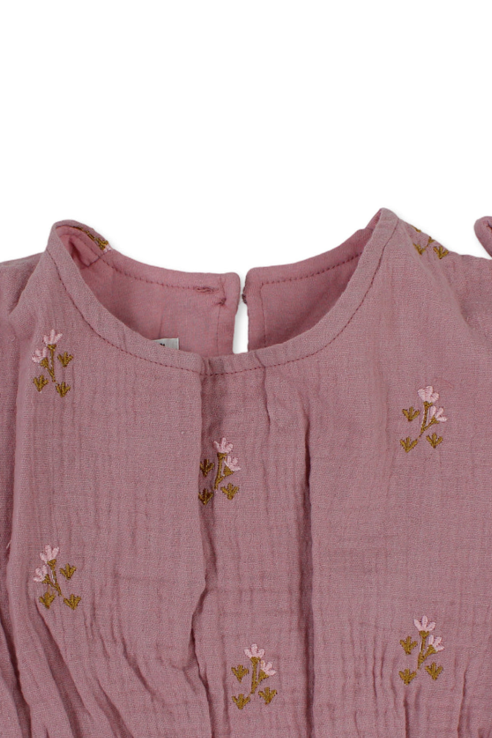girls cotton dress – dusty pink with flowers embroidery