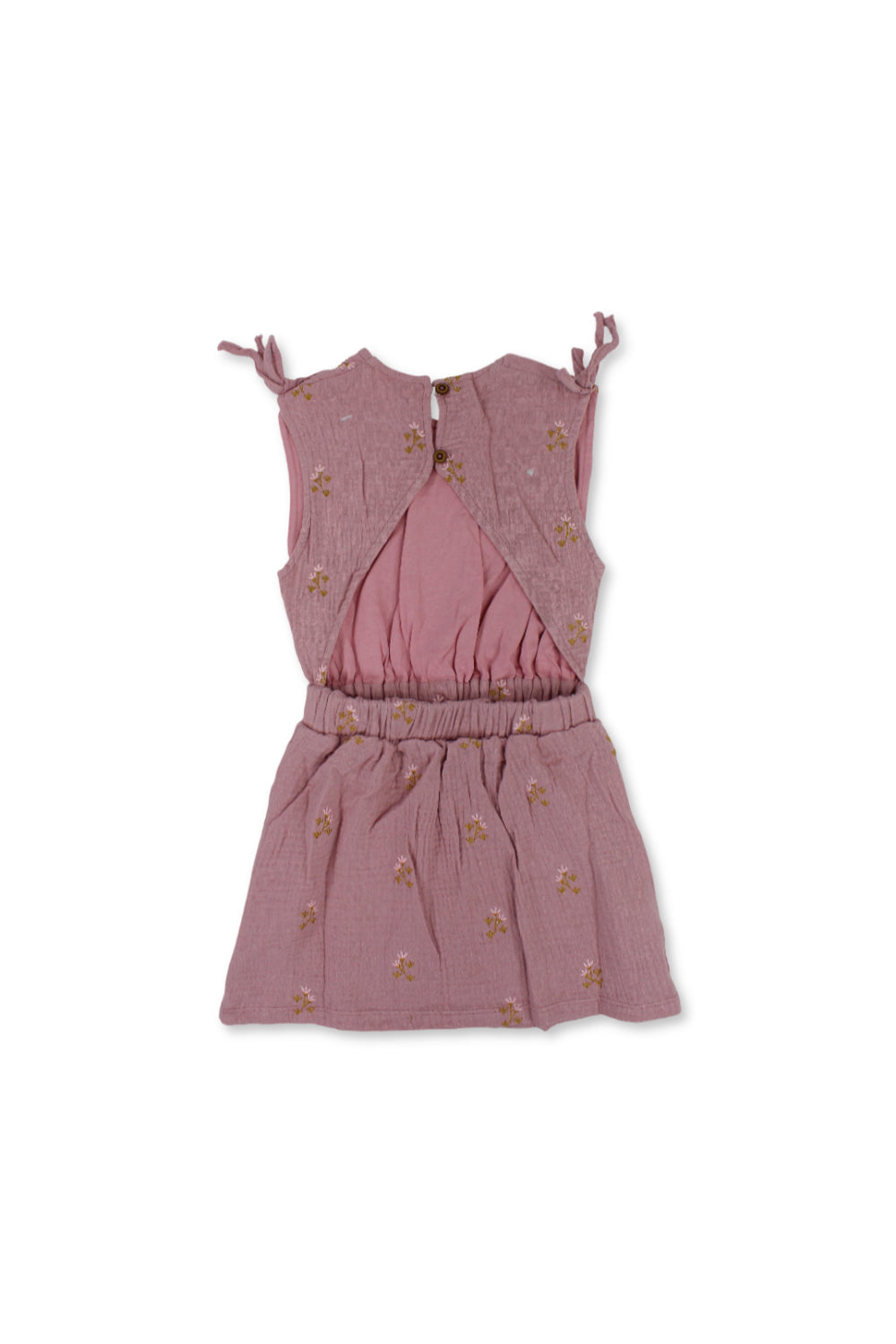 girls cotton dress – dusty pink with flowers embroidery