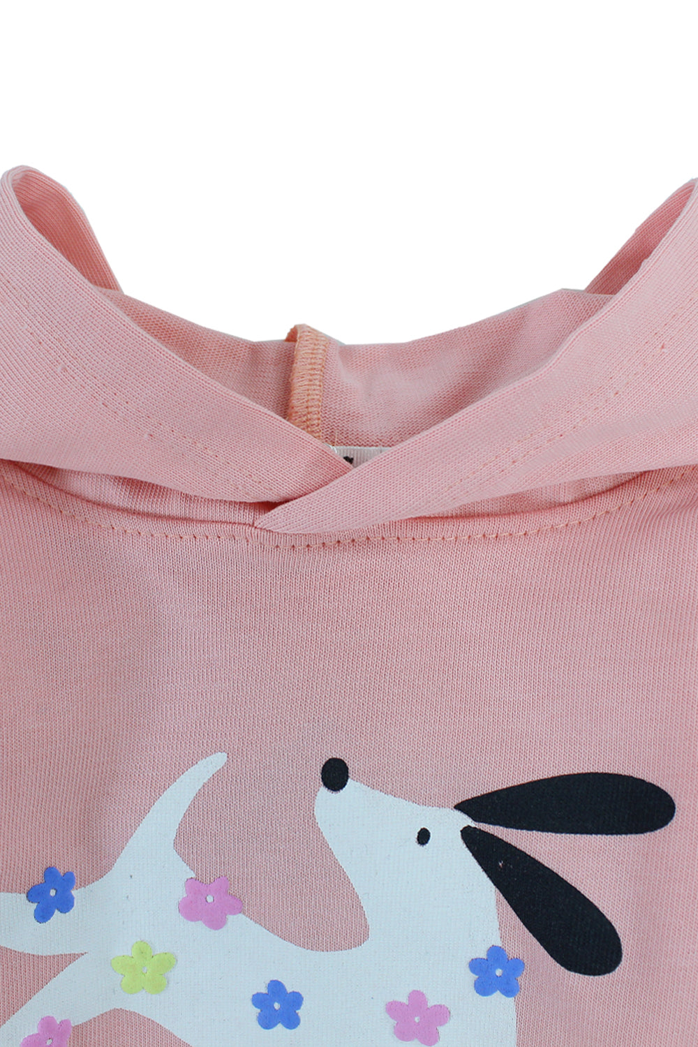 baby girls cotton hooded t-shirt salmon with "always happy" dog print